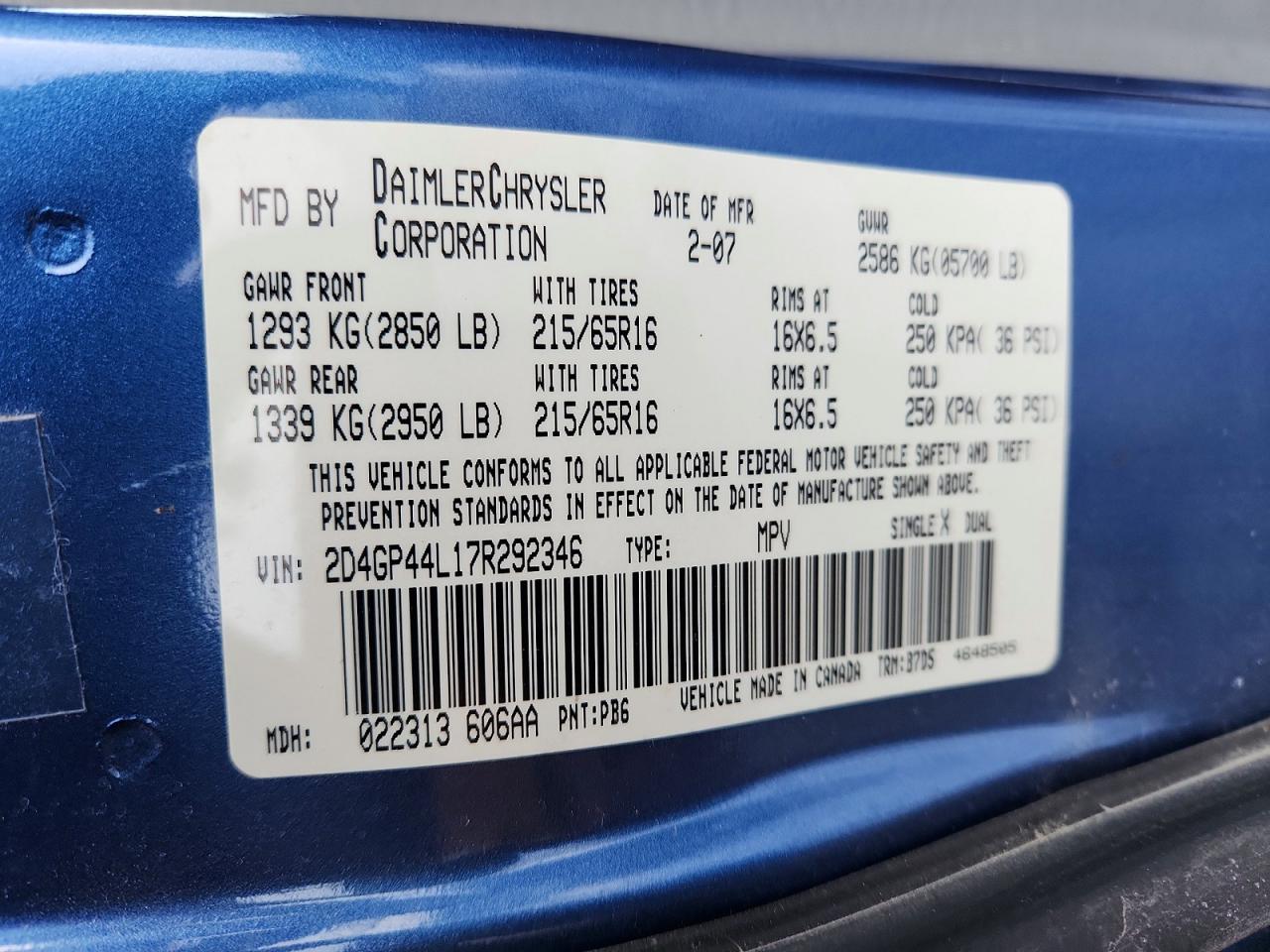 2007 DODGE GRAND CARAVAN SXT photo 13