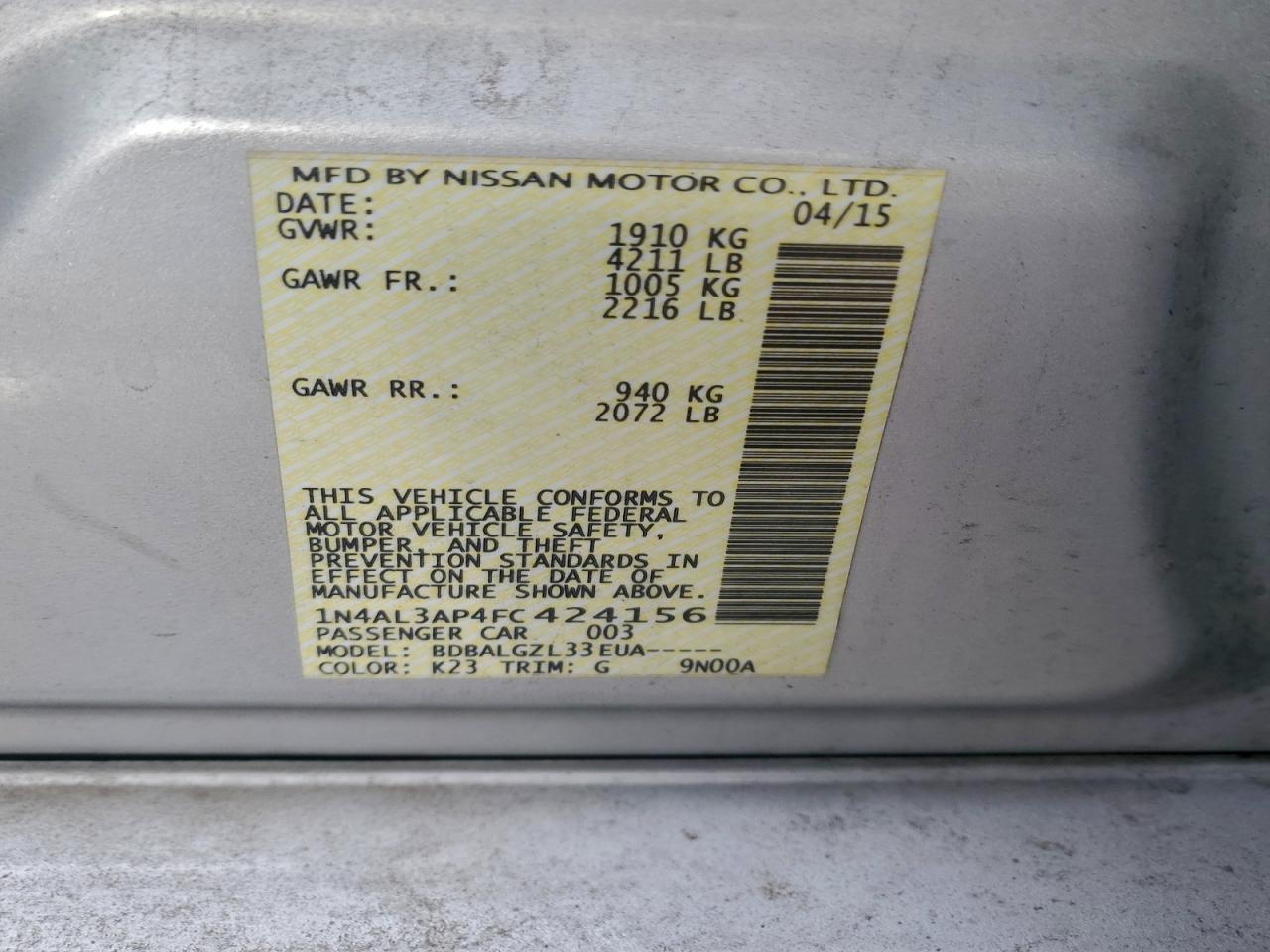 2015 NISSAN ALTIMA 2.5 photo 13