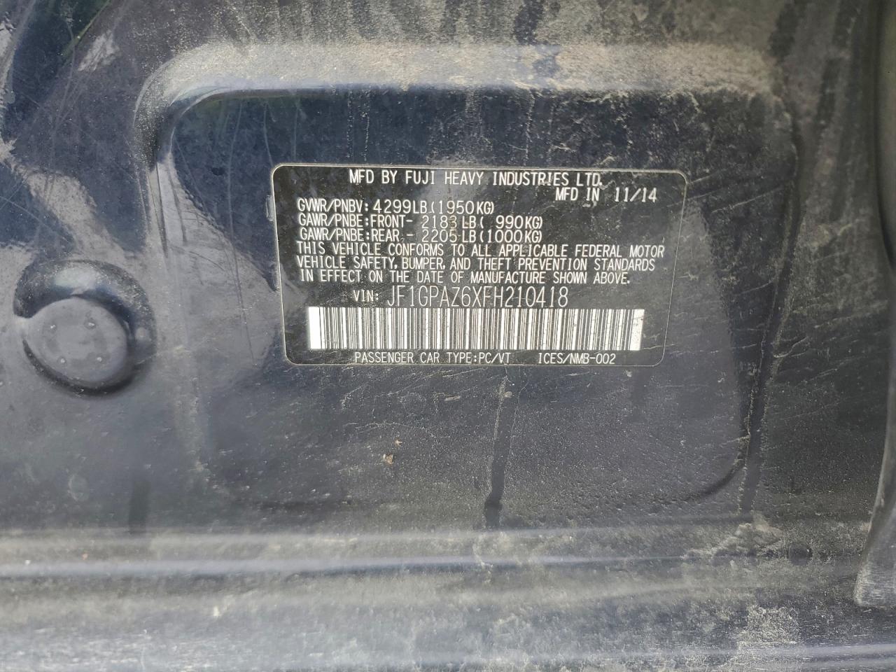 2015 SUBARU IMPREZA SPORT LIMITED photo 12