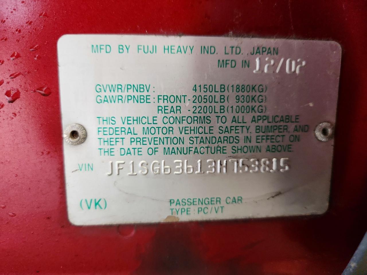 2003 SUBARU FORESTER 2.5X photo 12