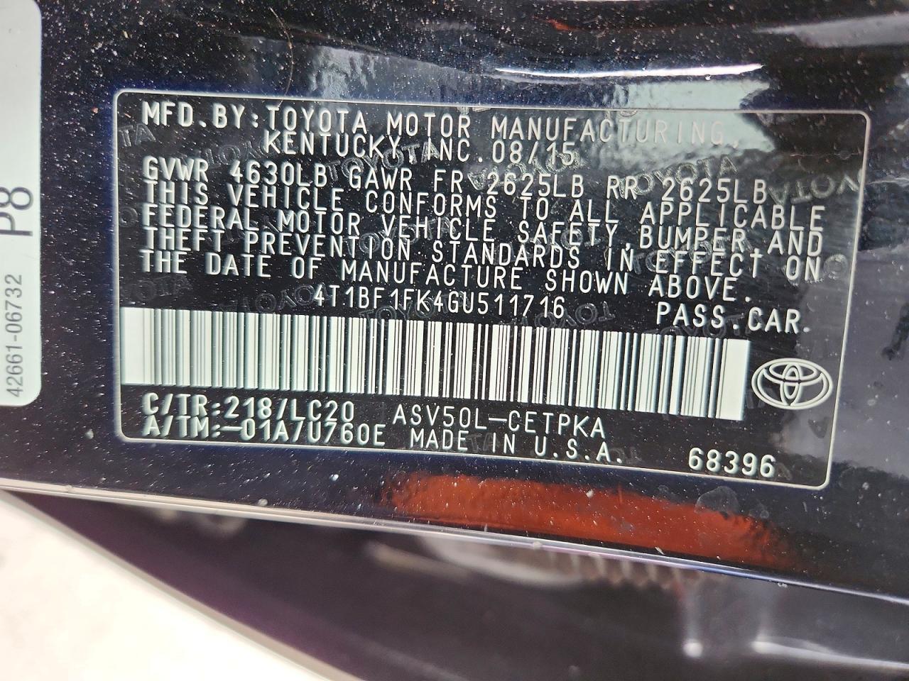 2016 TOYOTA CAMRY LE photo 12