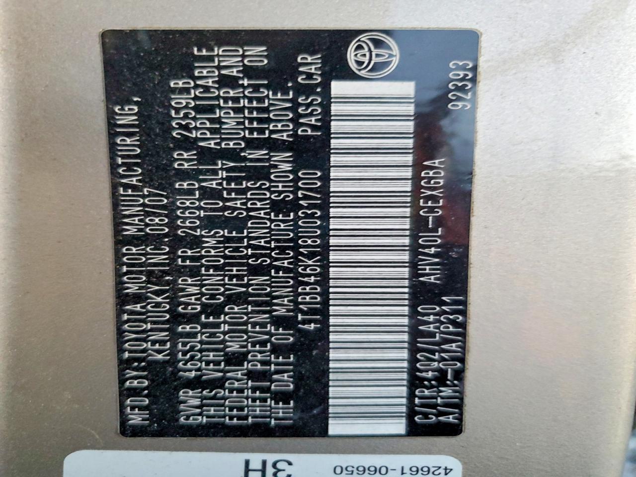 2008 TOYOTA CAMRY HYBRID photo 12