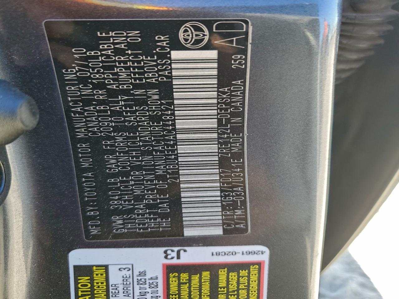 2010 TOYOTA COROLLA BASE photo 12