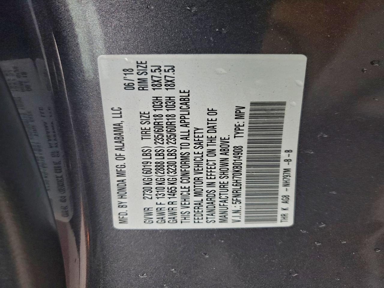 2019 HONDA ODYSSEY EXL photo 13