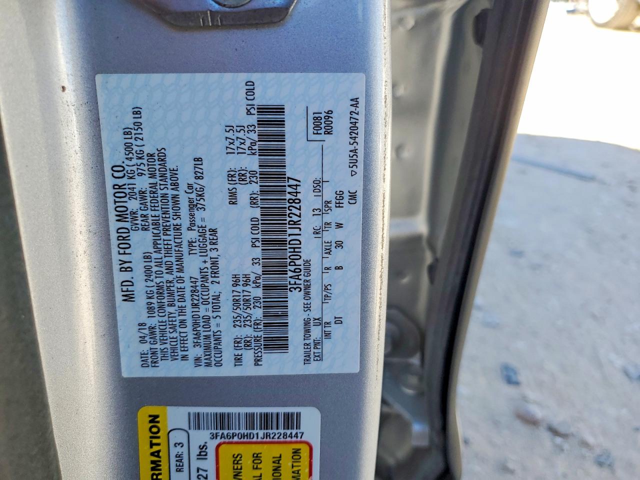 2018 FORD FUSION SE photo 12