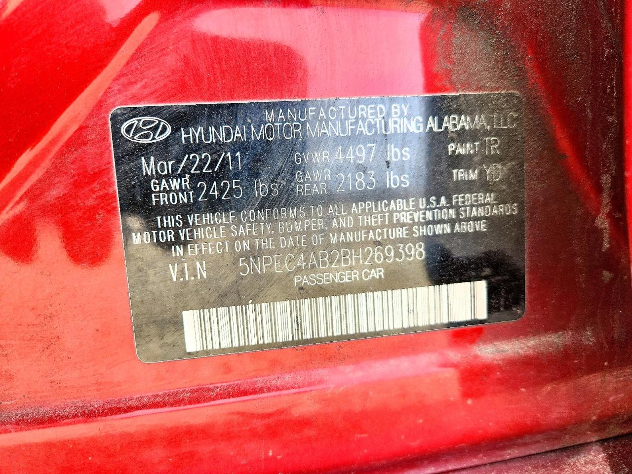 2011 HYUNDAI SONATA SE photo 12