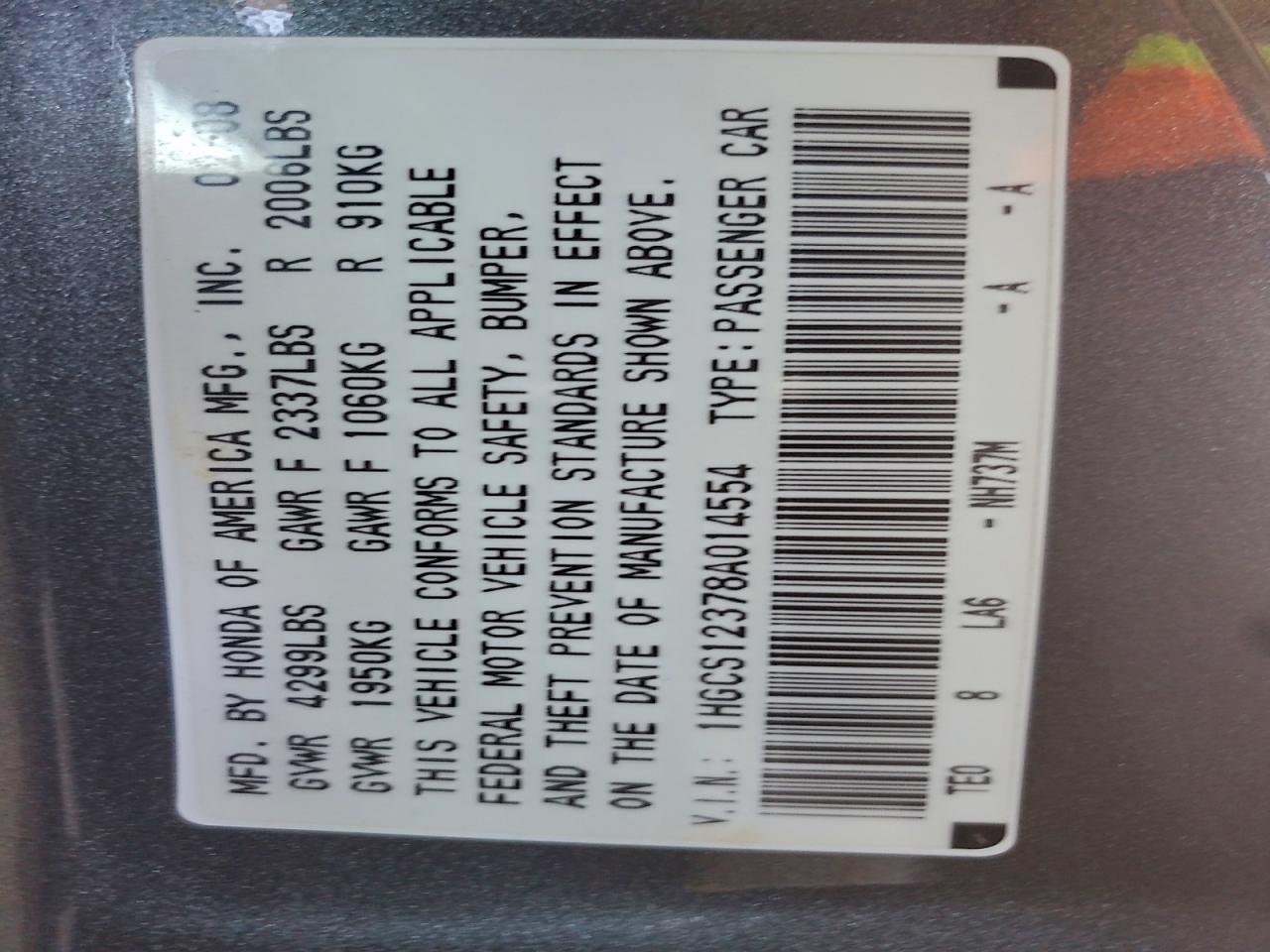2008 HONDA ACCORD LX-S photo 12