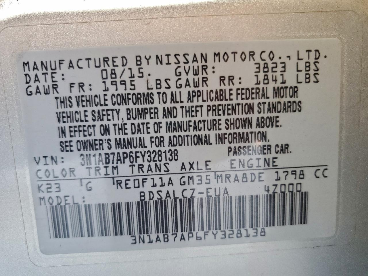 2015 NISSAN SENTRA S photo 12