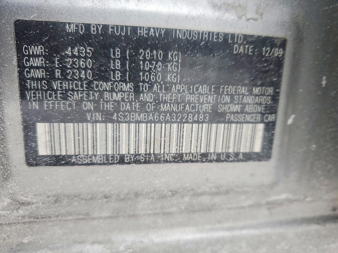 2010 SUBARU LEGACY 2.5I photo 12