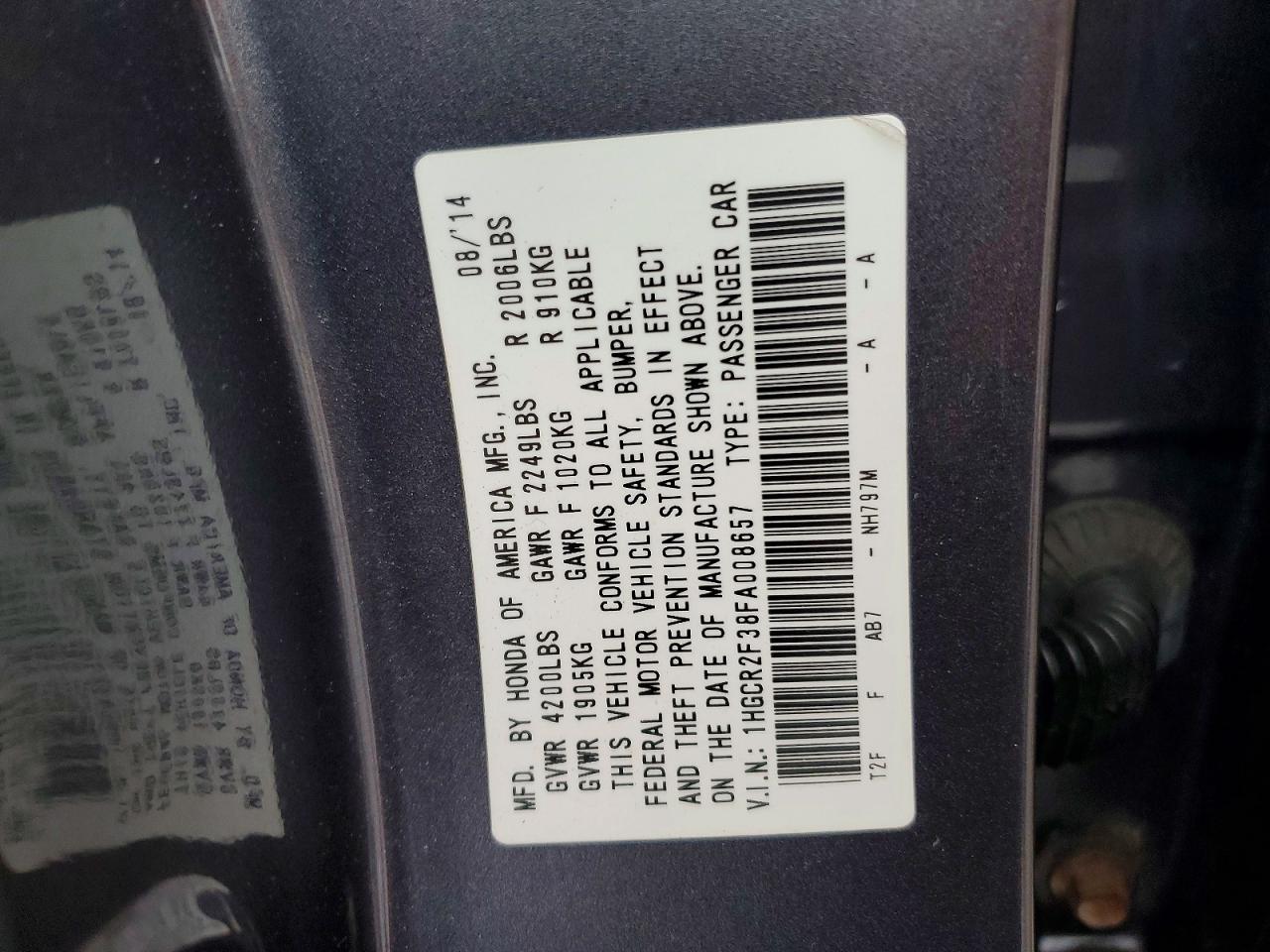 2015 HONDA ACCORD LX photo 13