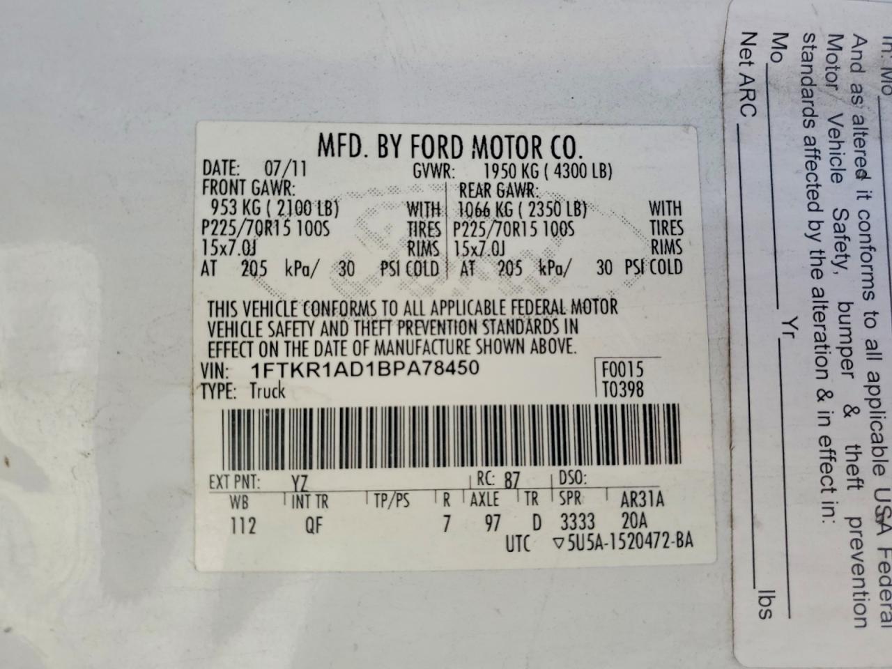 2011 FORD RANGER photo 12