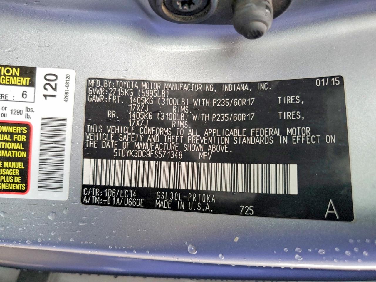 2015 TOYOTA SIENNA XLE photo 14