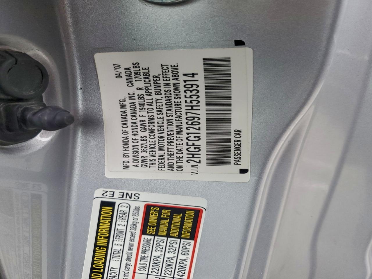 2007 HONDA CIVIC LX photo 12