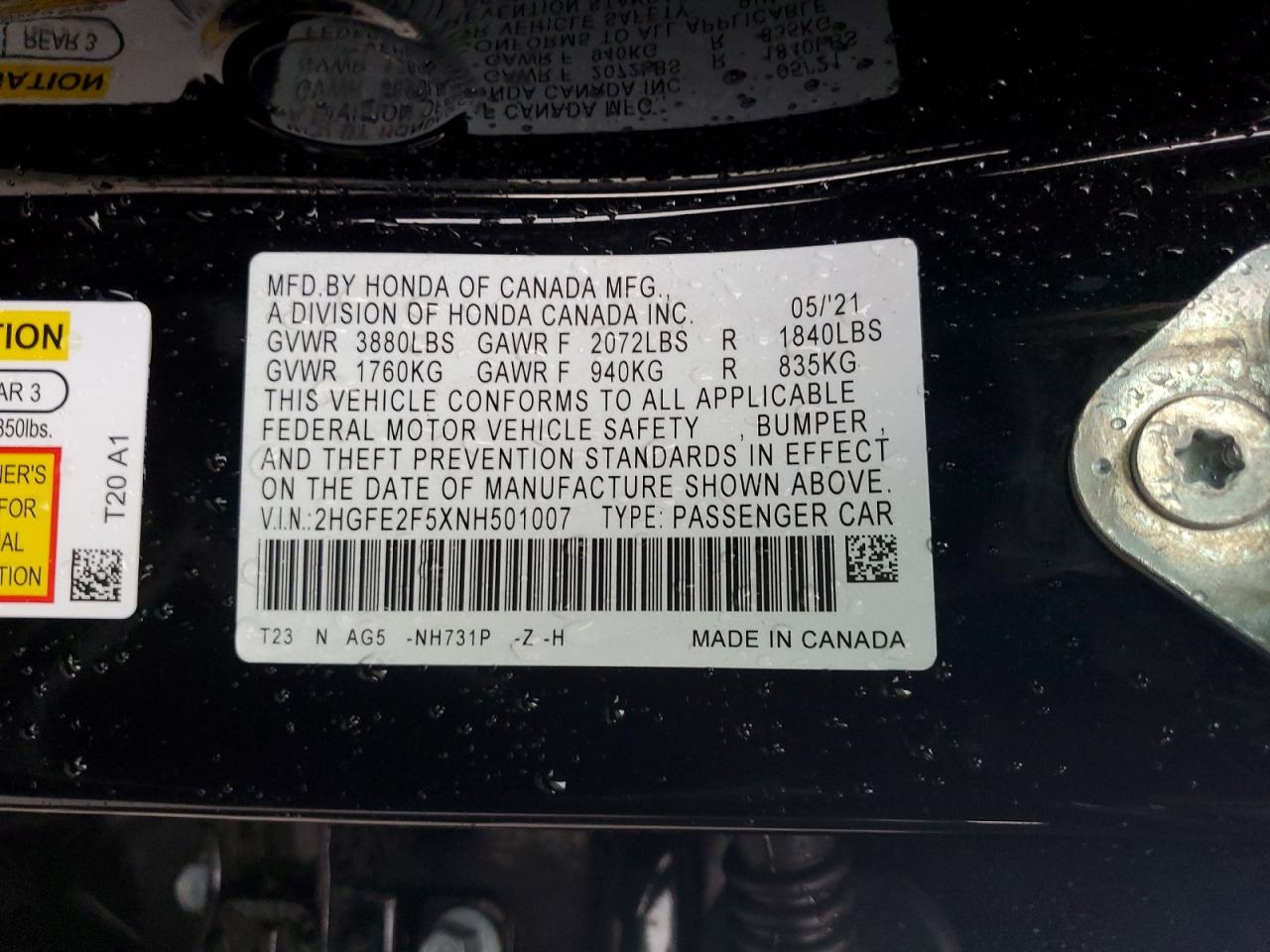 2022 HONDA CIVIC SPORT photo 12