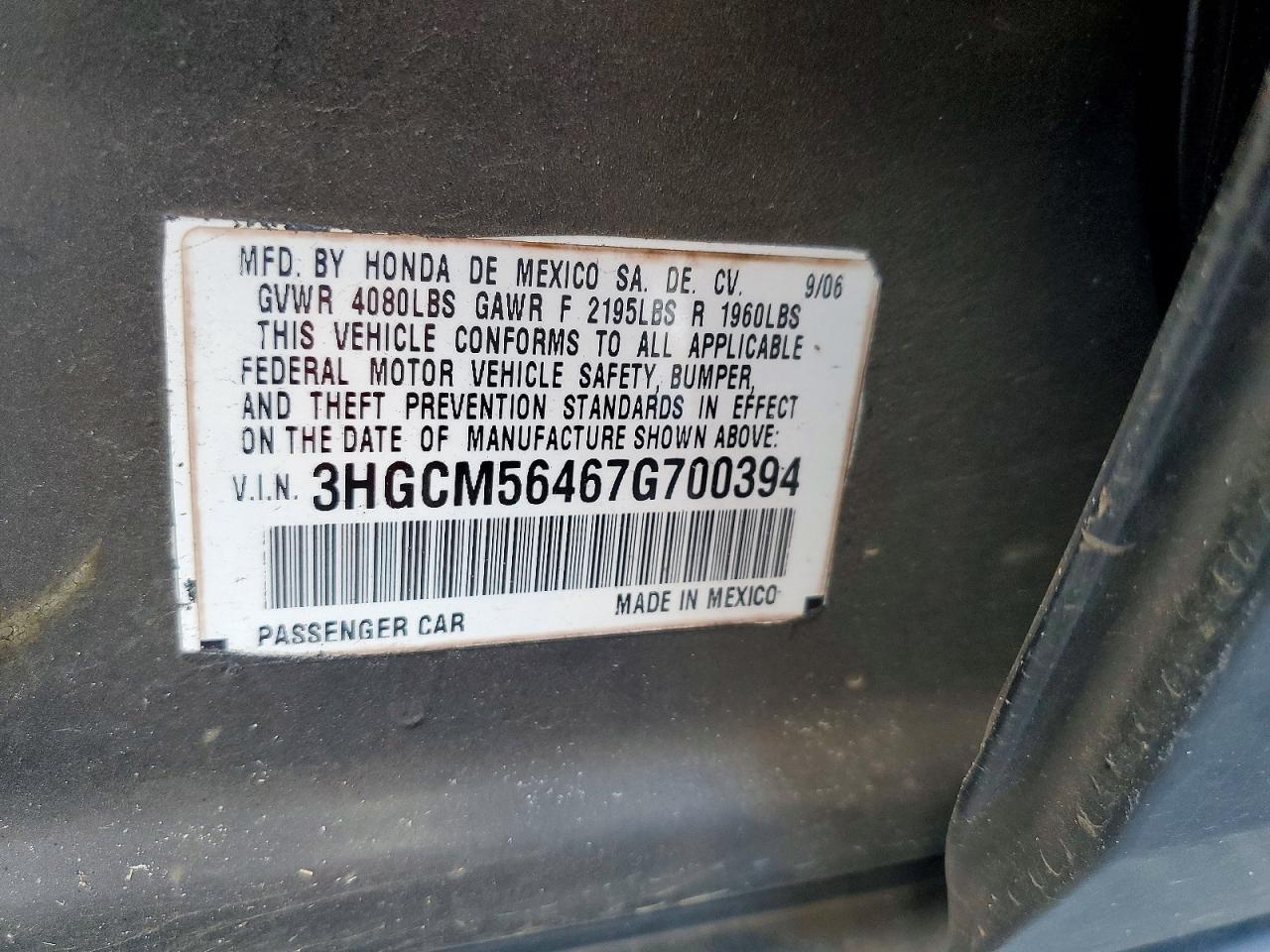 2007 HONDA ACCORD LX photo 13