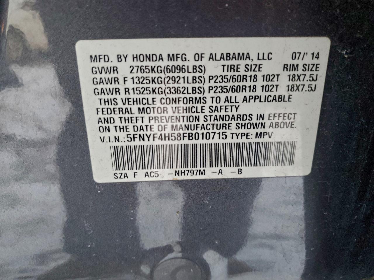 2015 HONDA PILOT EXL photo 14