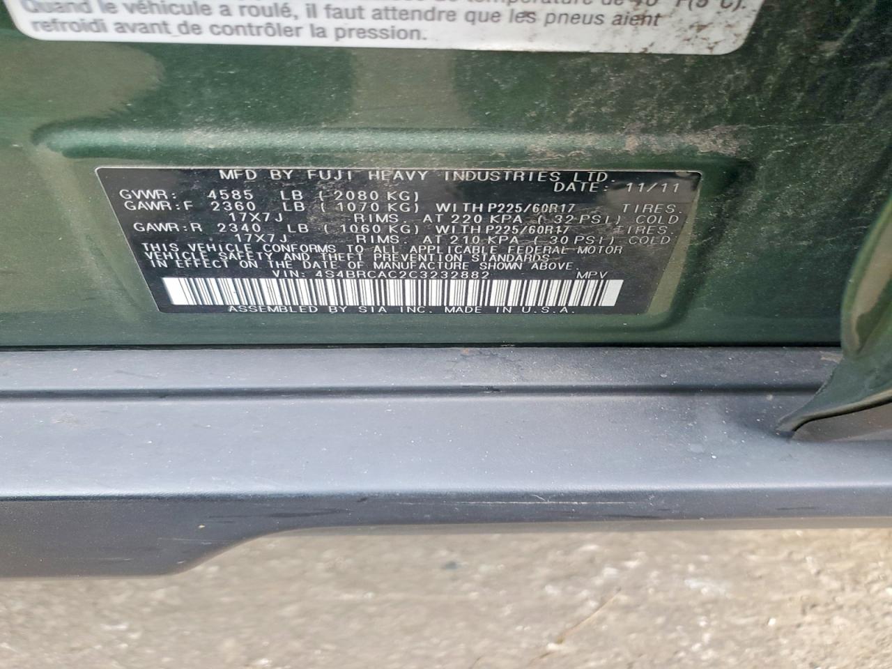 2012 SUBARU OUTBACK 2.5I photo 37