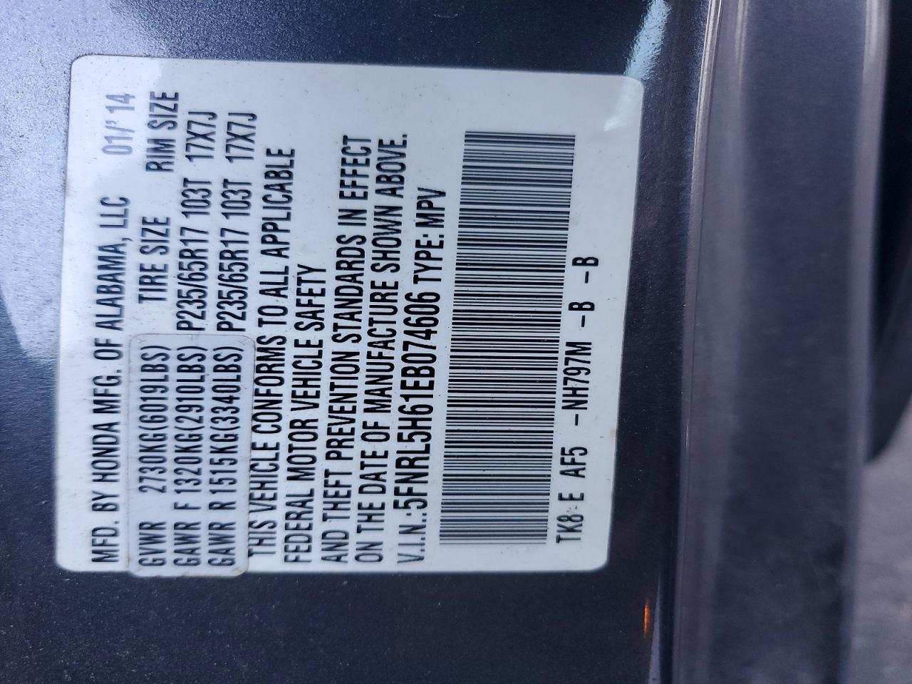 2014 HONDA ODYSSEY EXL photo 14