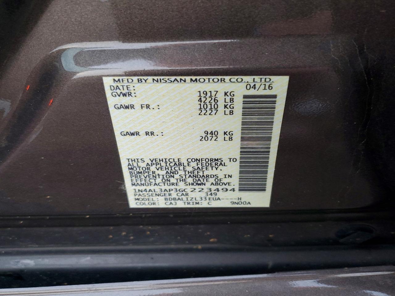 2016 NISSAN ALTIMA 2.5 photo 12