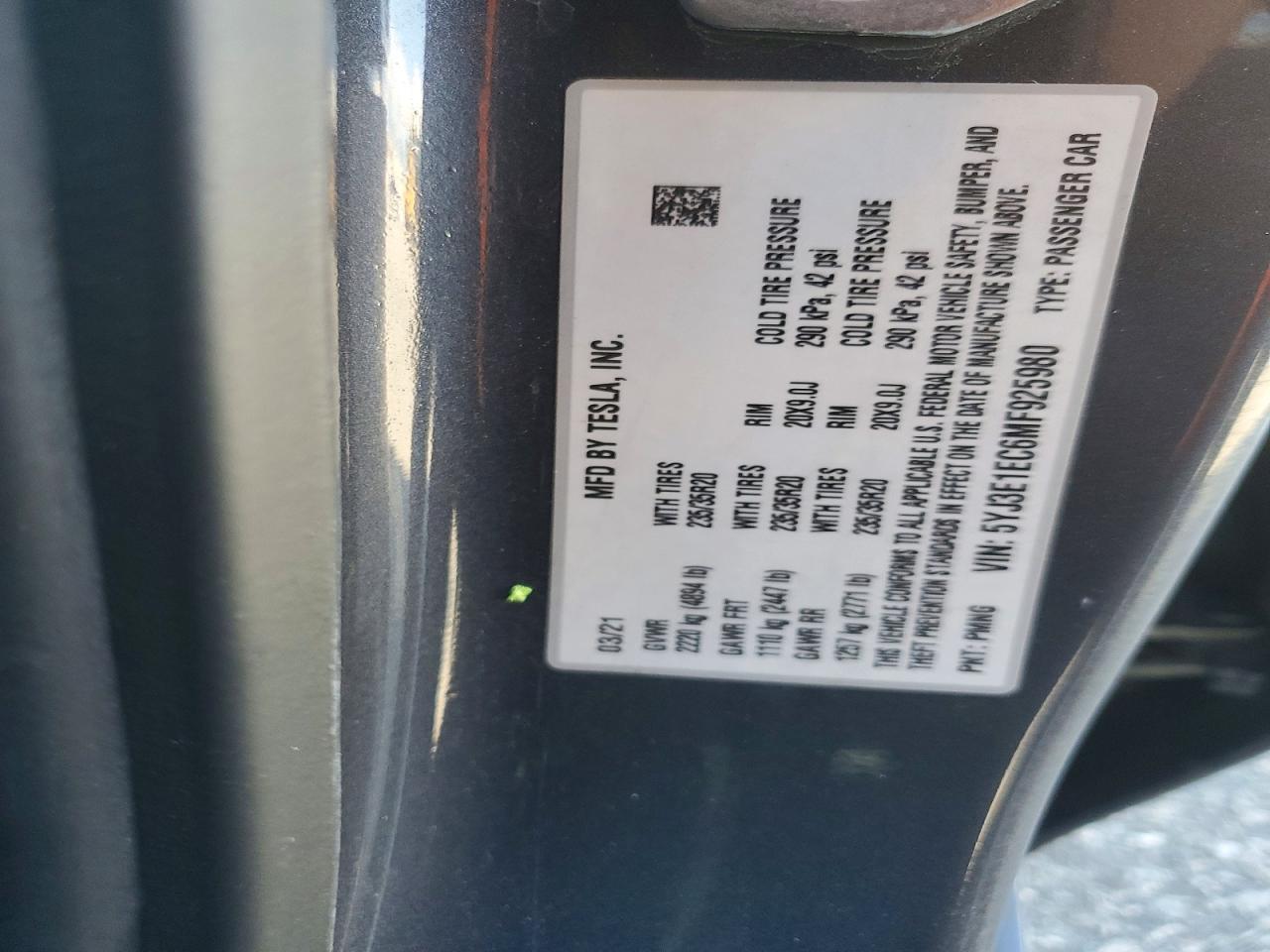 2021 TESLA MODEL 3 photo 12