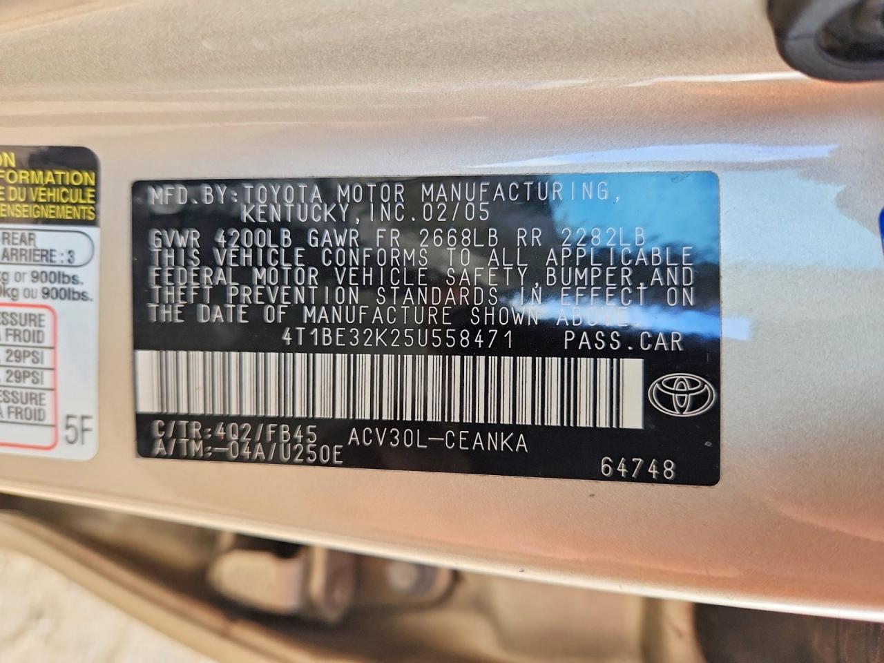 2005 TOYOTA CAMRY LE photo 12