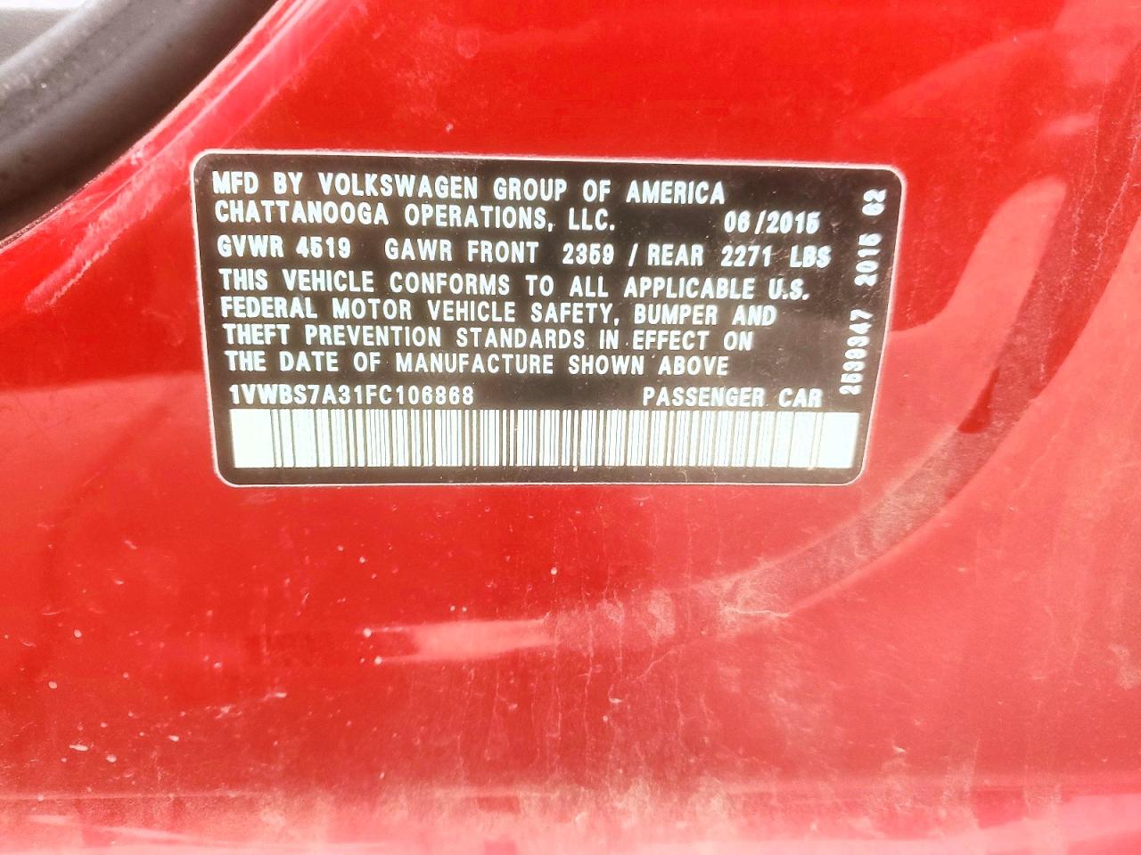 2015 VOLKSWAGEN PASSAT SE photo 13