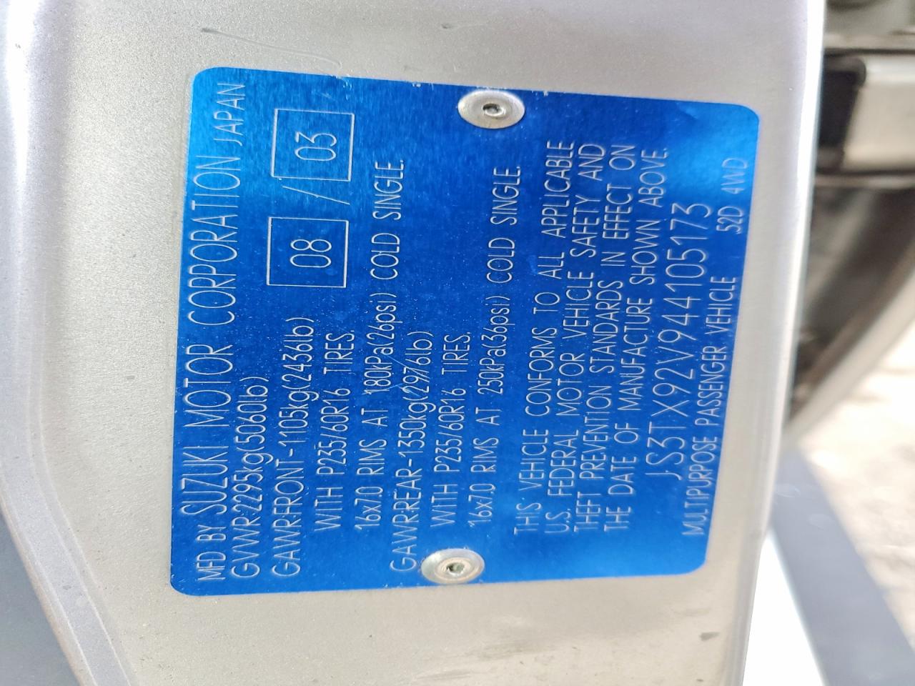 2004 SUZUKI XL7 EX photo 13