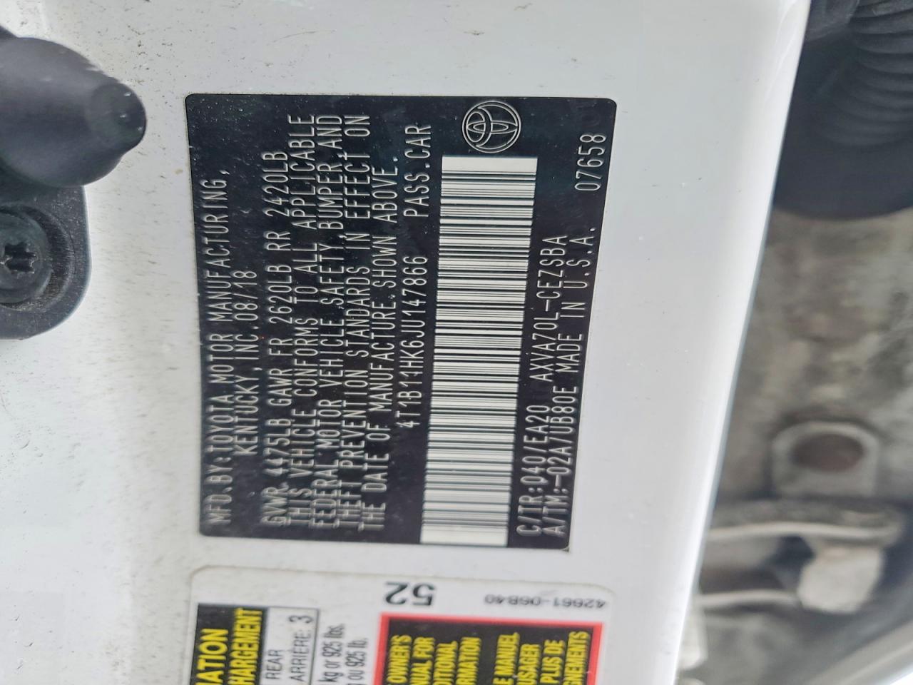 2018 TOYOTA CAMRY L photo 12
