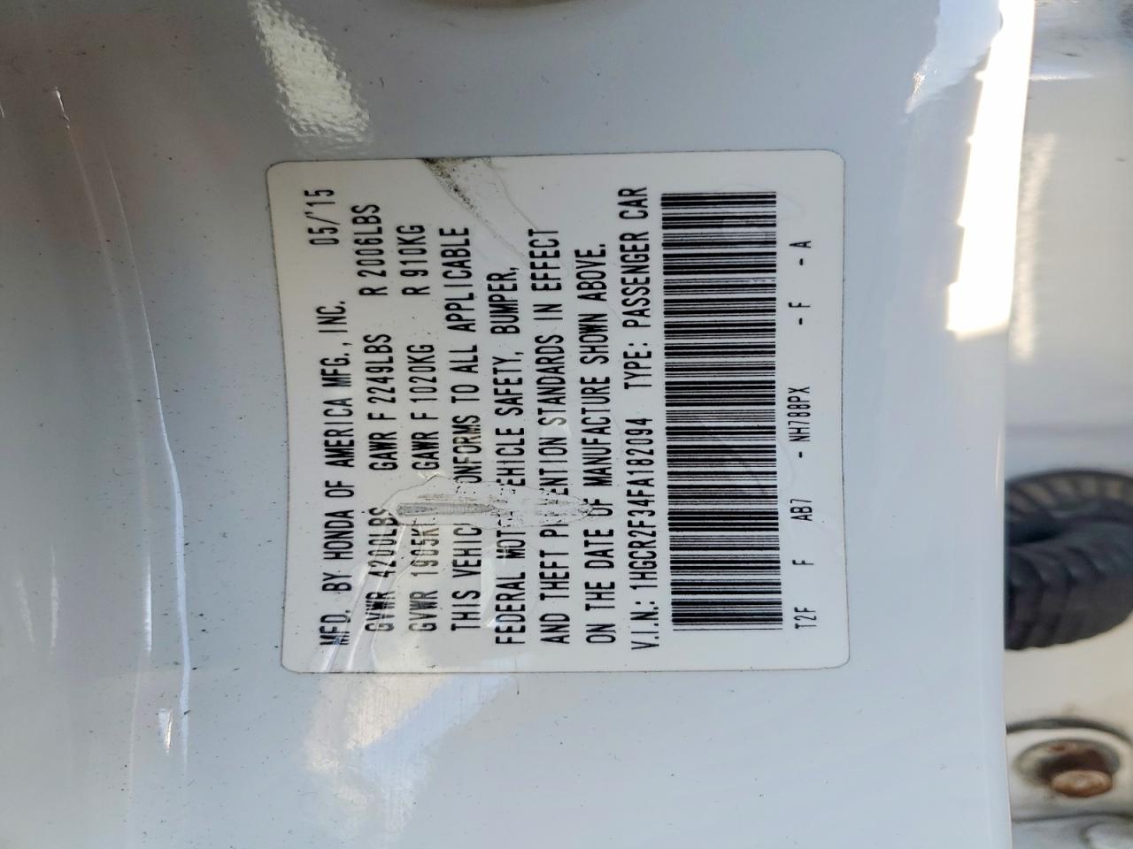 2015 HONDA ACCORD LX photo 12