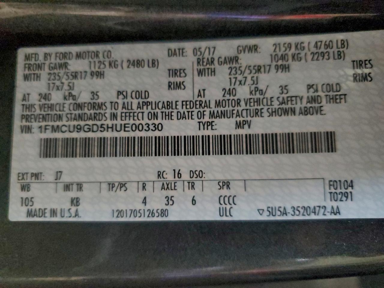 2017 FORD ESCAPE SE photo 14