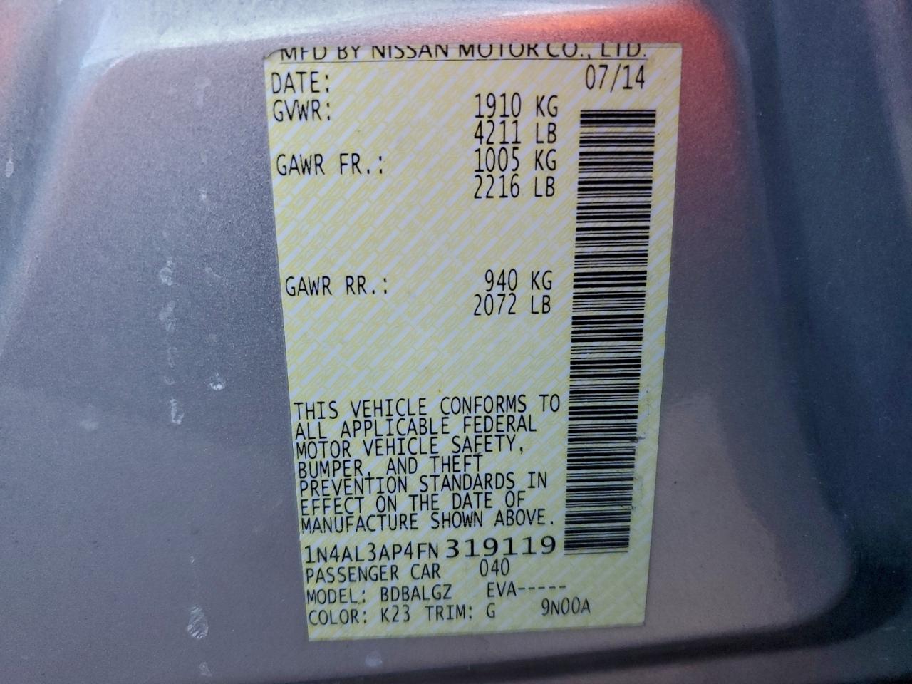 2015 NISSAN ALTIMA 2.5 photo 13