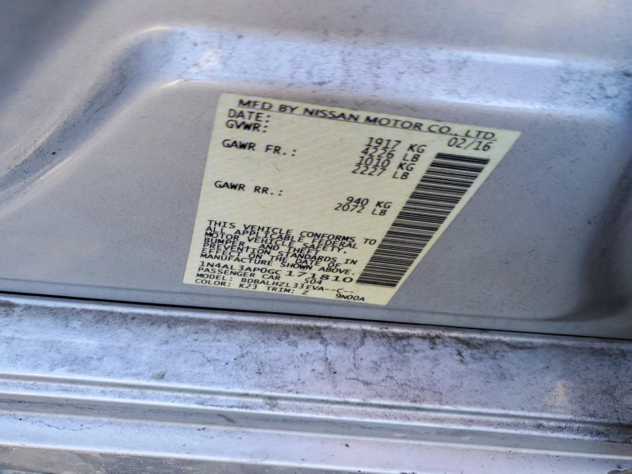 2016 NISSAN ALTIMA 2.5 photo 12
