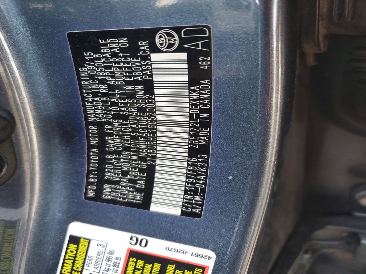 2016 TOYOTA COROLLA L photo 12