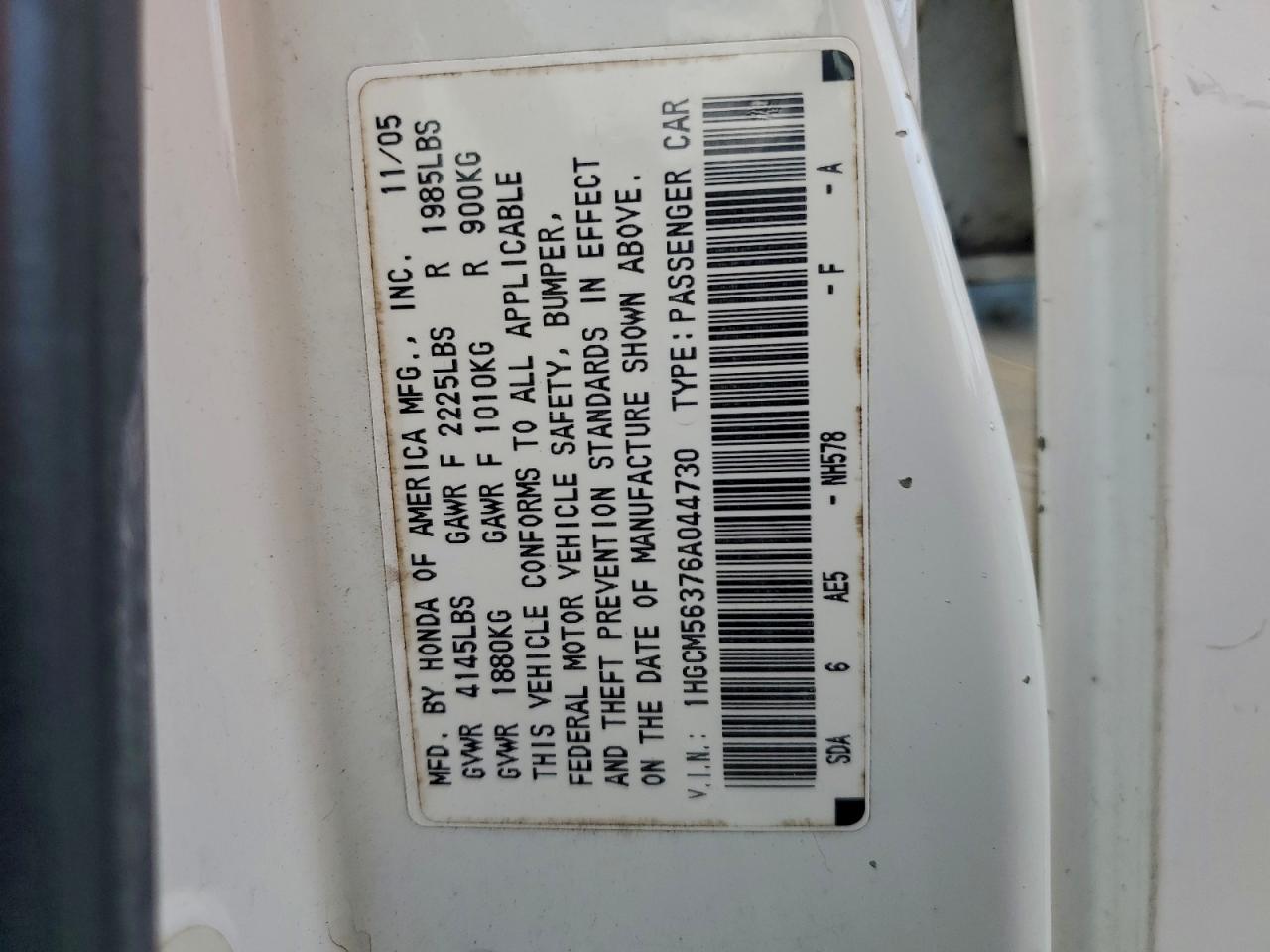 2006 HONDA ACCORD SE photo 12