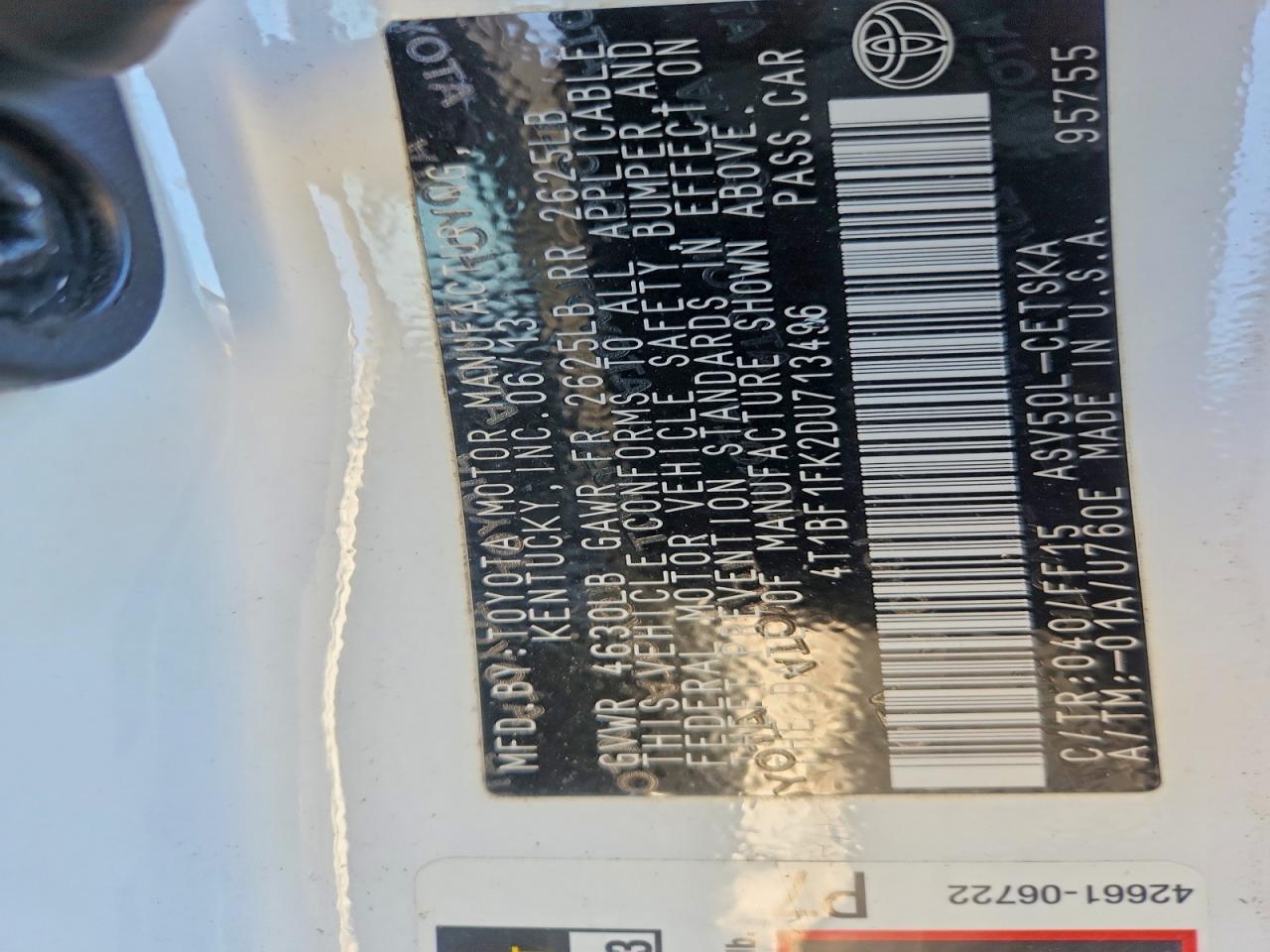 2013 TOYOTA CAMRY L photo 13