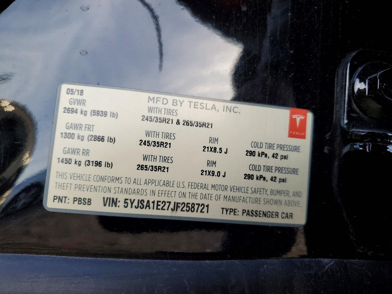 2018 TESLA MODEL S photo 12