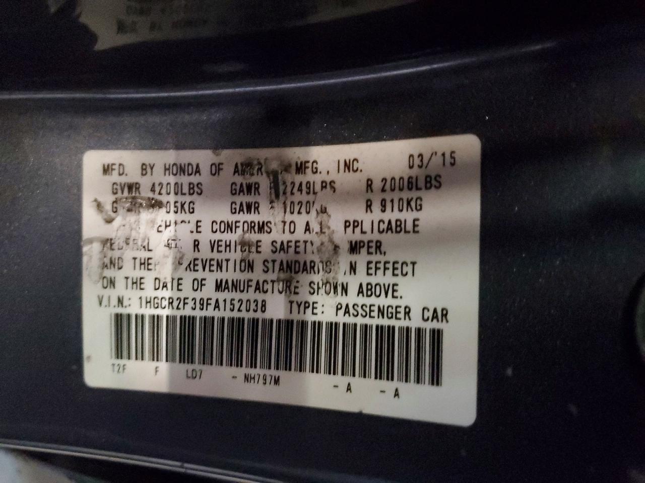 2015 HONDA ACCORD LX photo 13
