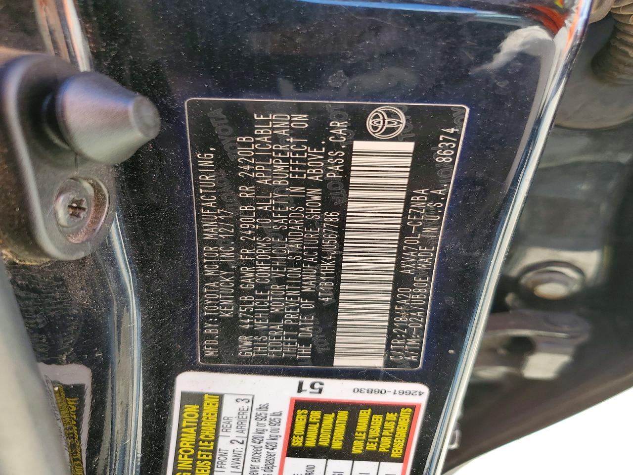 2018 TOYOTA CAMRY L photo 12