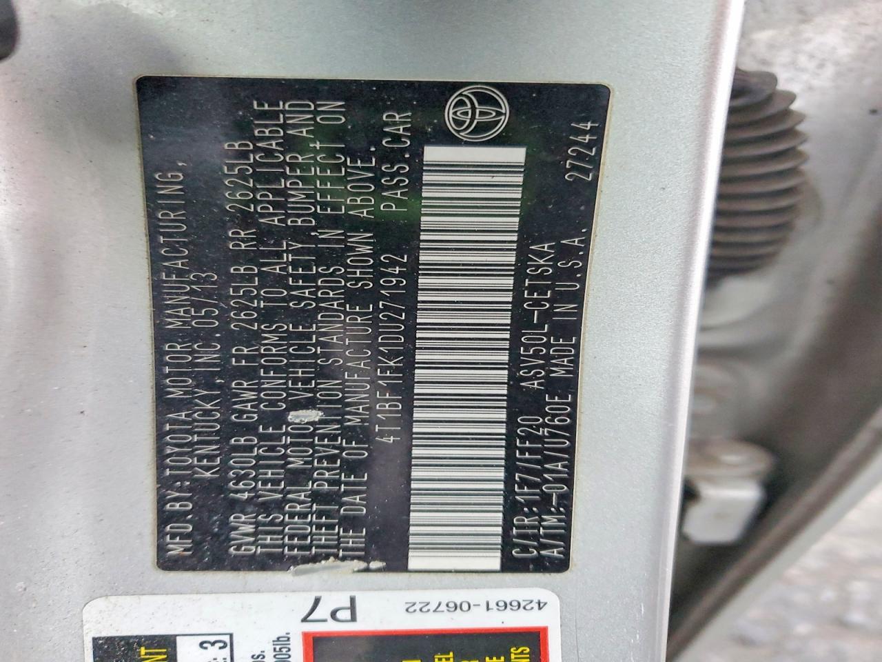 2013 TOYOTA CAMRY L photo 13
