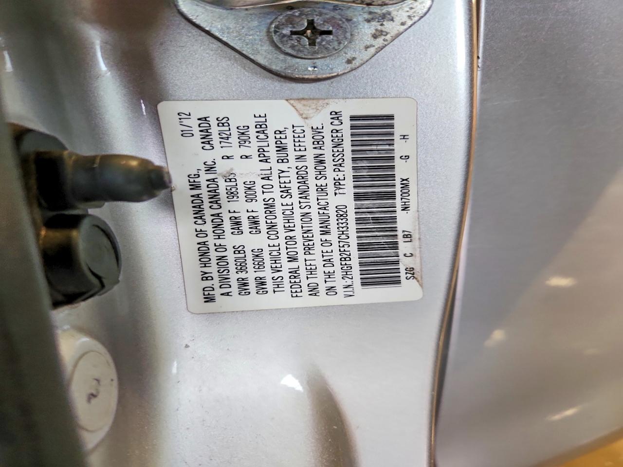 2012 HONDA CIVIC LX photo 13