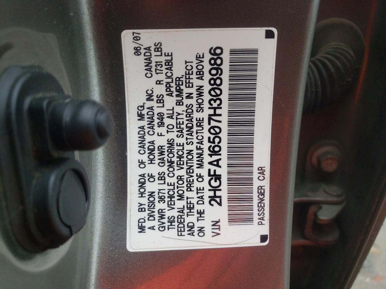 2007 HONDA CIVIC LX photo 12