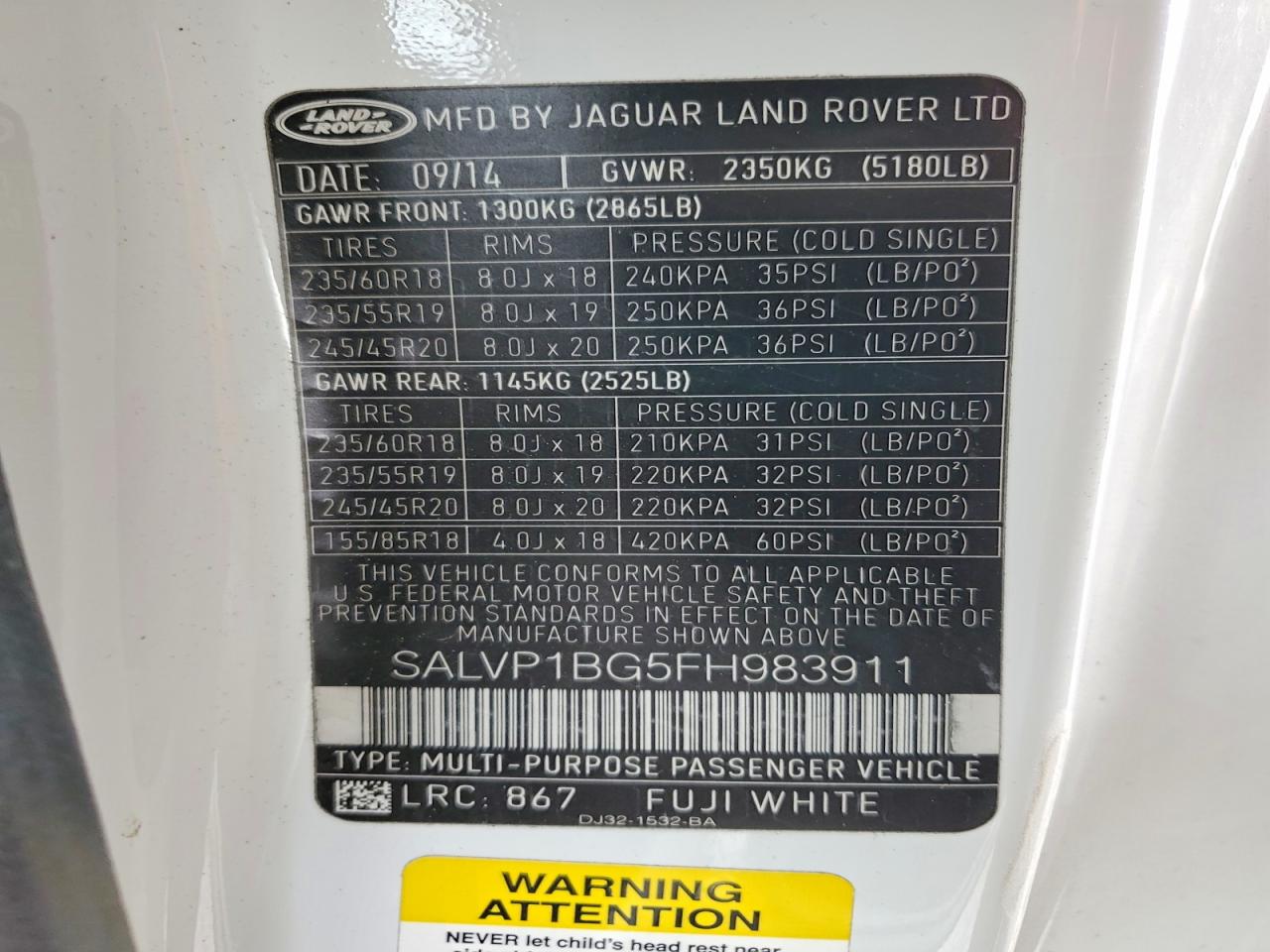 2015 LAND ROVER RANGE ROVER EVOQUE PURE PLUS photo 14