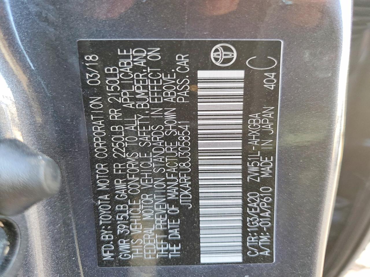 2018 TOYOTA PRIUS photo 12