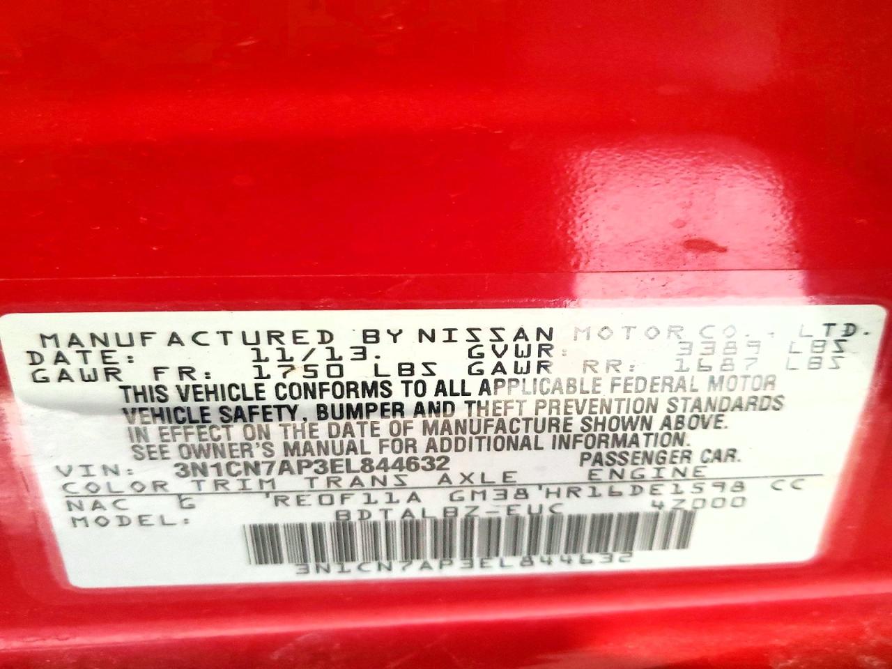 2014 NISSAN VERSA S photo 12