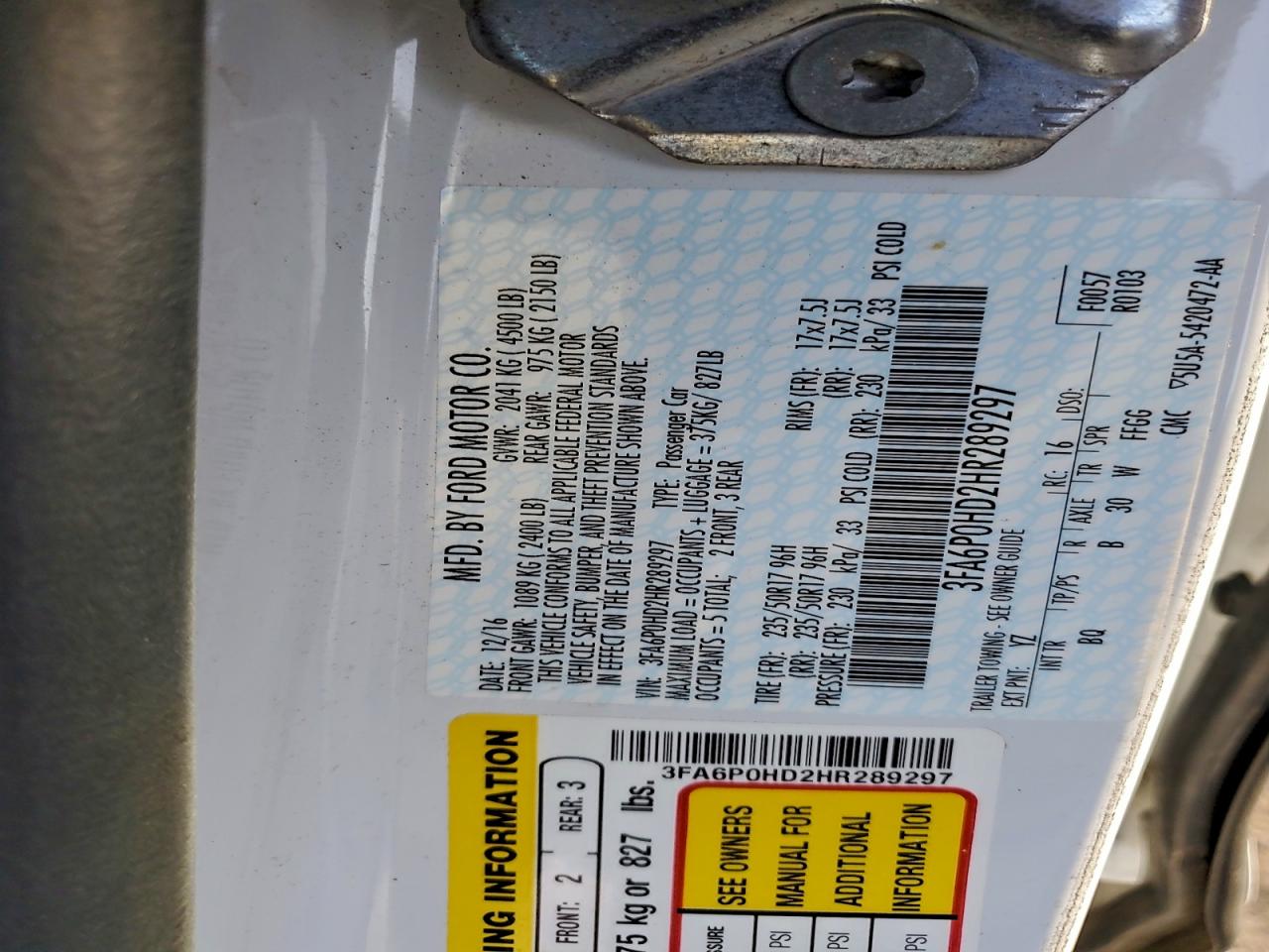 2017 FORD FUSION SE photo 23