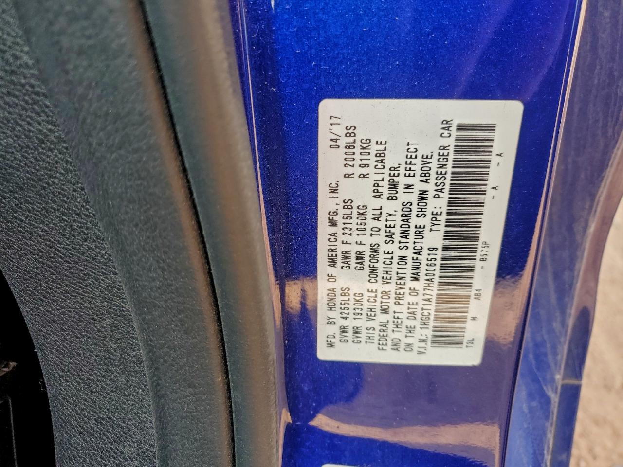2017 HONDA ACCORD EX photo 12