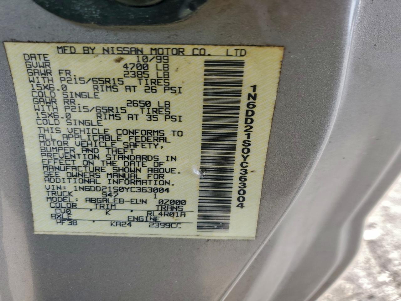 2000 NISSAN FRONTIER XE photo 12