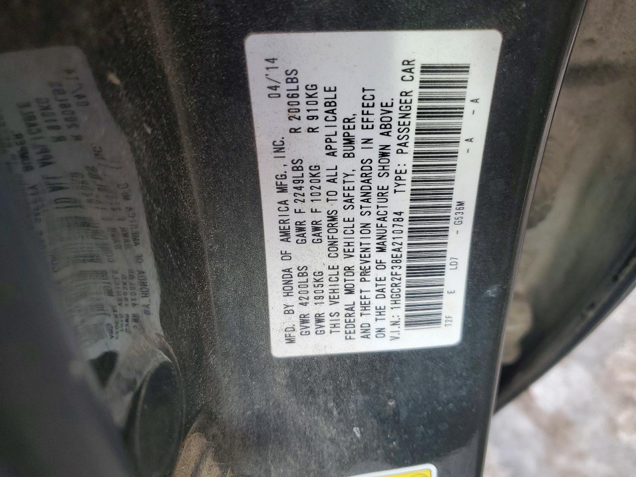 2014 HONDA ACCORD LX photo 12