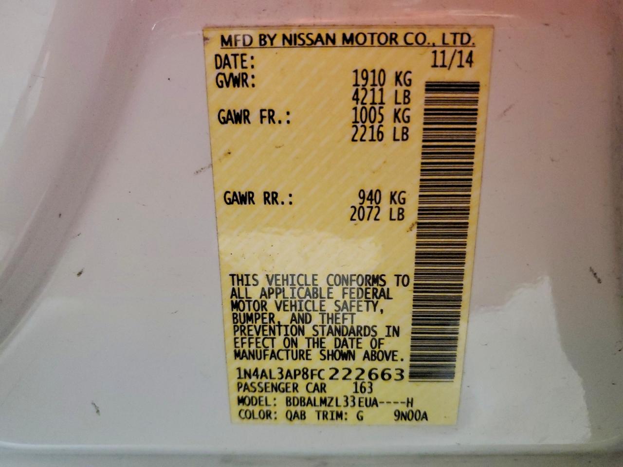 2015 NISSAN ALTIMA 2.5 photo 12