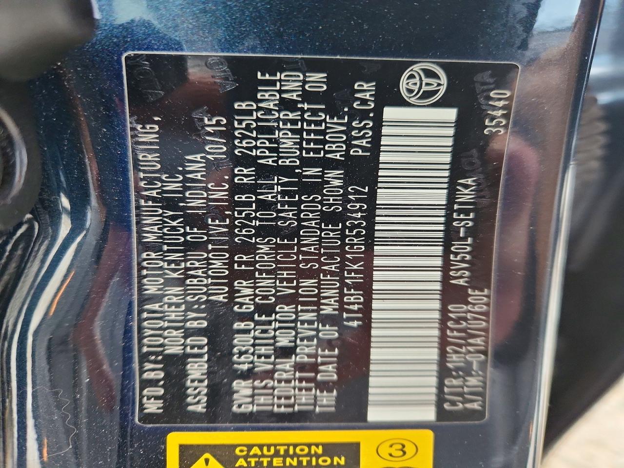 2016 TOYOTA CAMRY LE photo 12